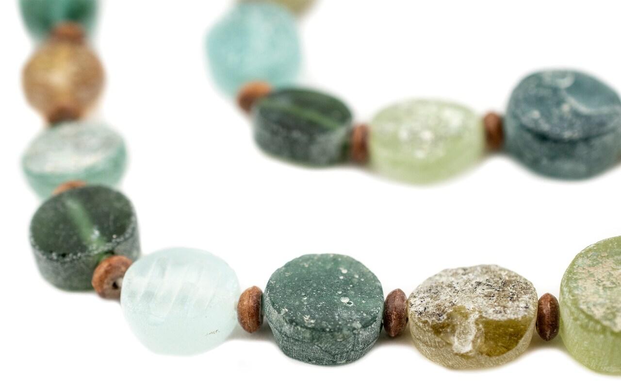 Circular - Thick Cut Roman Glass Beads, Genuine Glass Found in Afghanistan, Matte Glass Beads for Jewelry Making, The Bead Chest